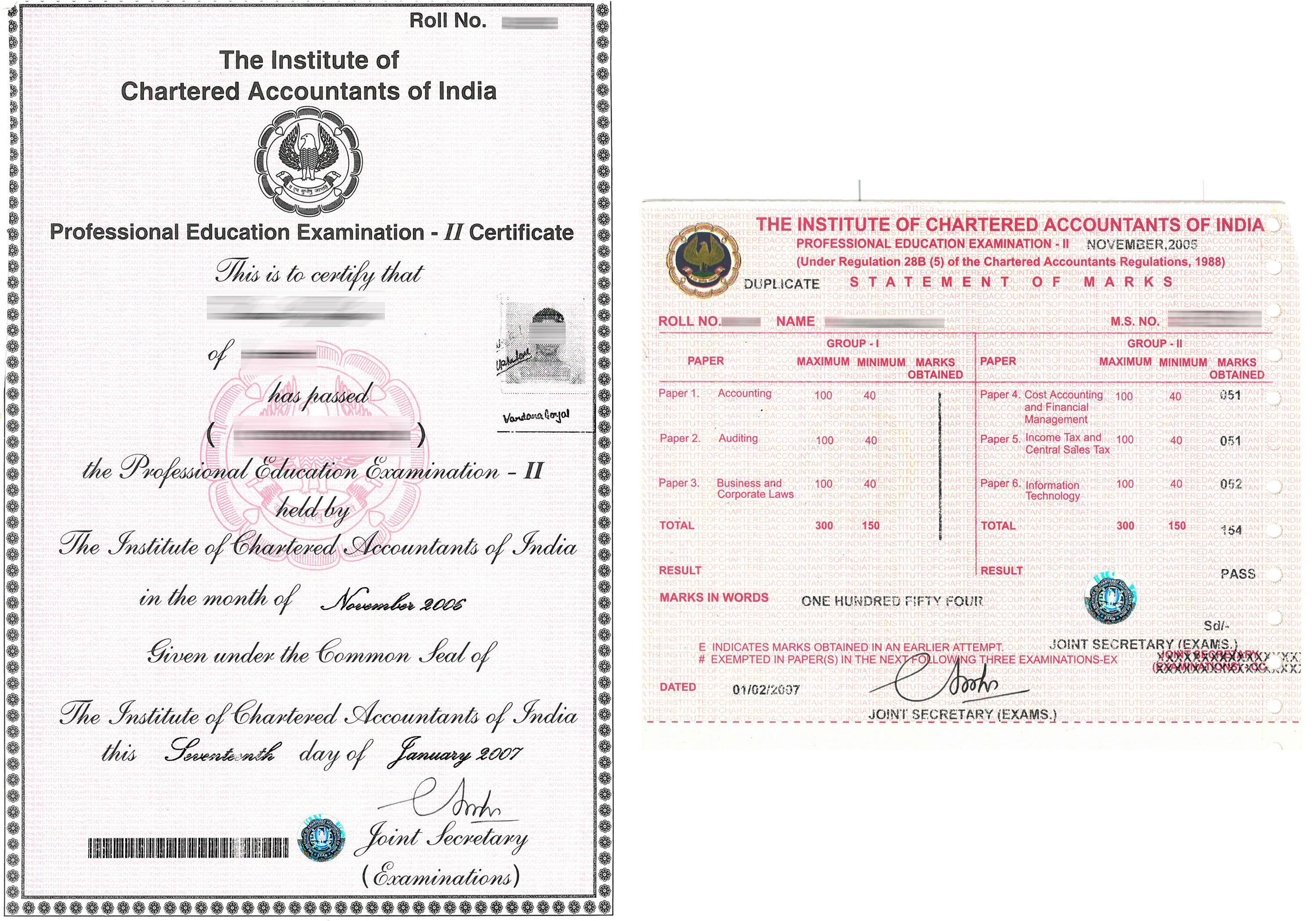 Certificate of Service ICAI