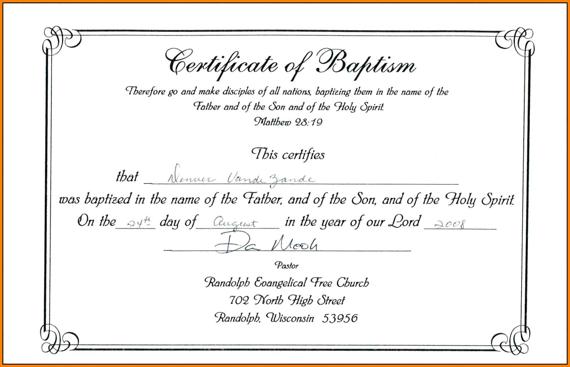  Free Sample Certificate Of Baptism Form Template 