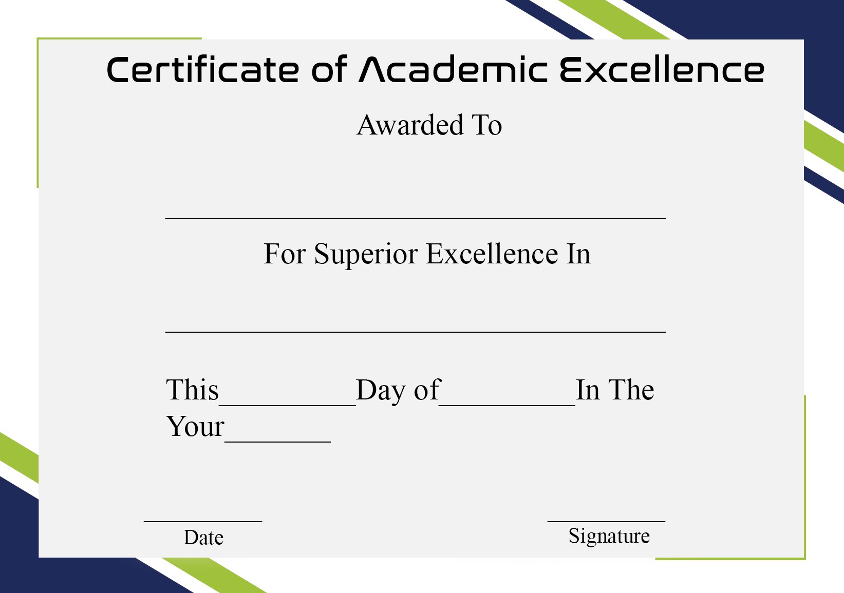 Certificate of Excellence Template