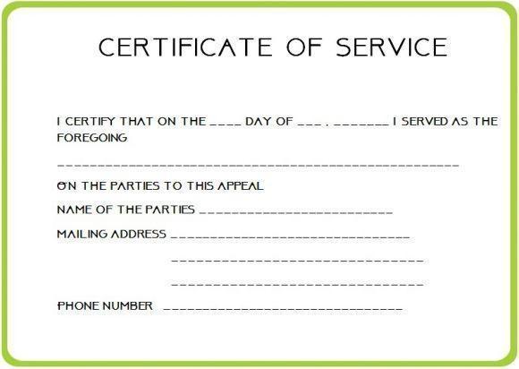 Certificate of Service Template