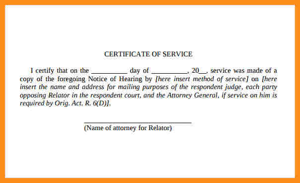 certificate of service template