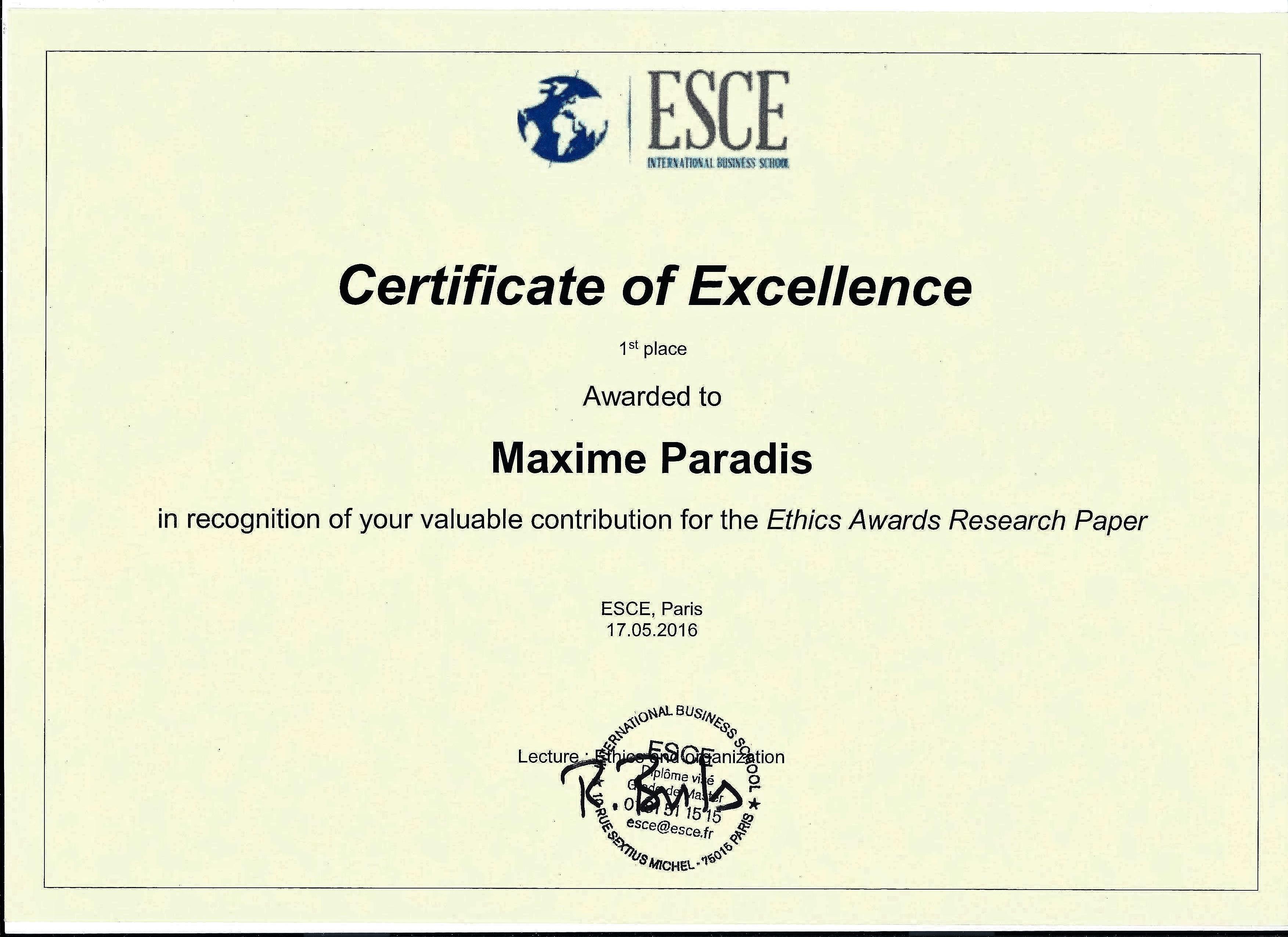 Certificate of Excellence Template