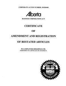What is Certificate of Amendment?