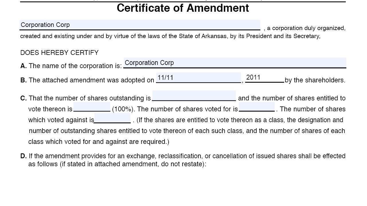 Certificate of Amendment