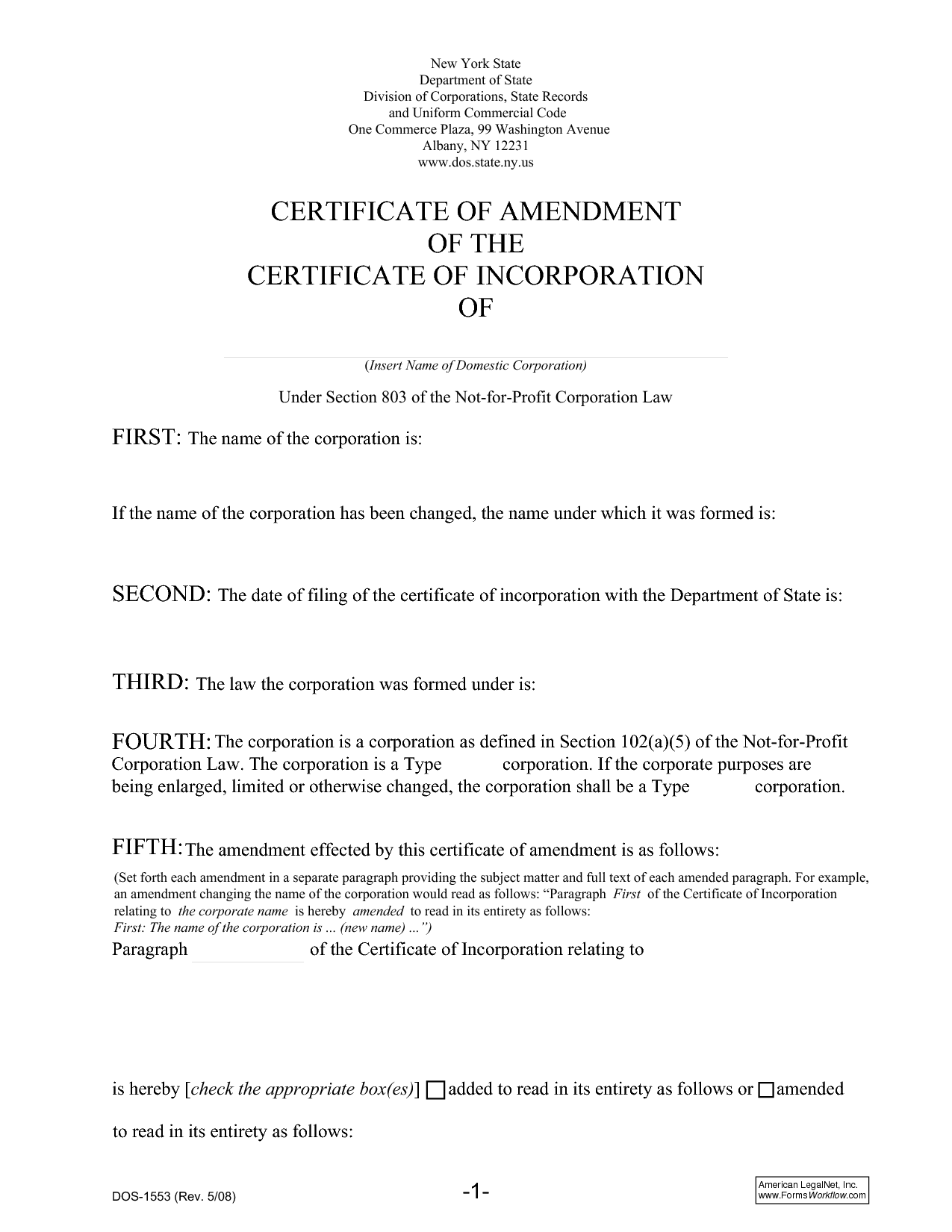 Certificate of Amendment Sample