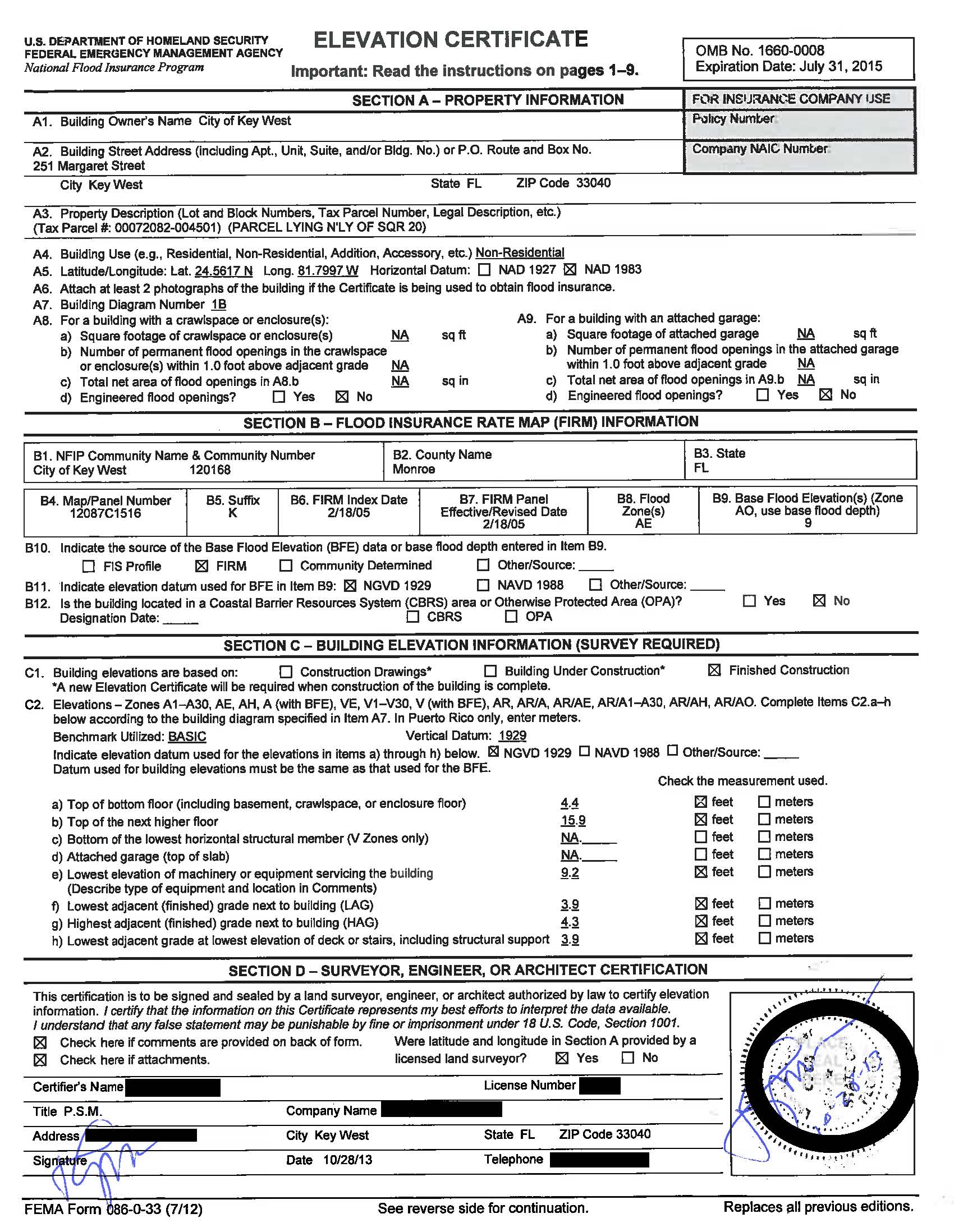 Elevation Certificate Florida