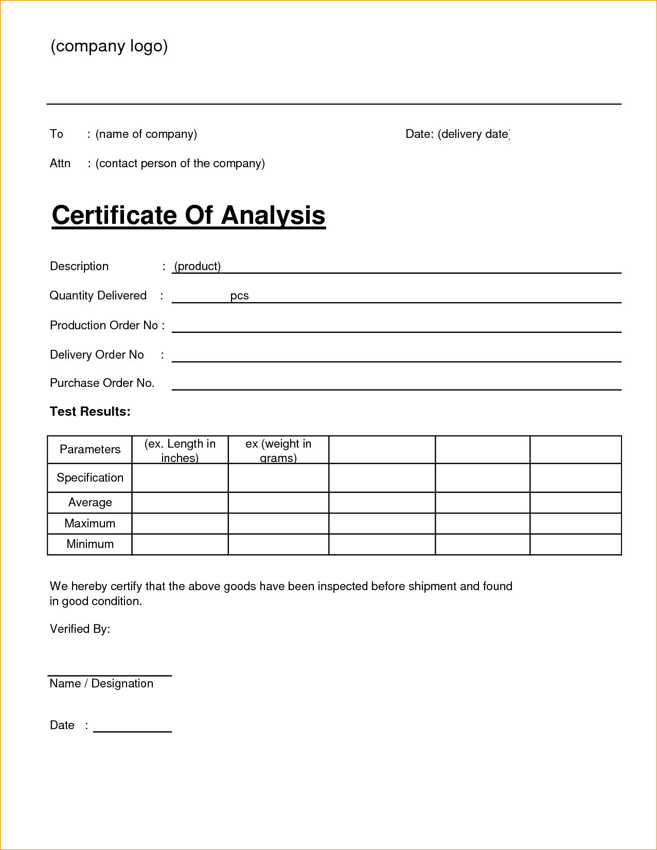 🥰20+ Free Sample Certificate of Analysis (COA) Templates🥰 With Certificate Of Analysis Template