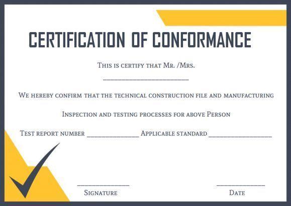 Certificate of Conformance Templates 