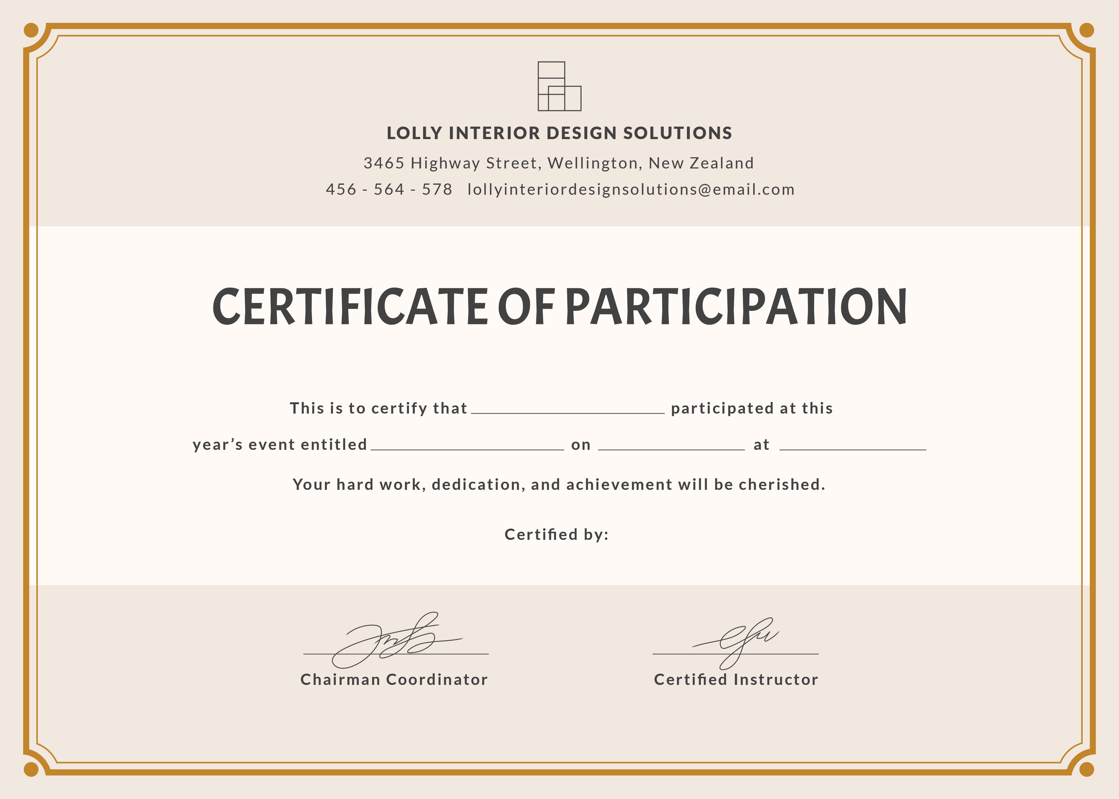 Certificate of Participation TemplateÂ 