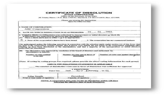 Certificate of Dissolution California