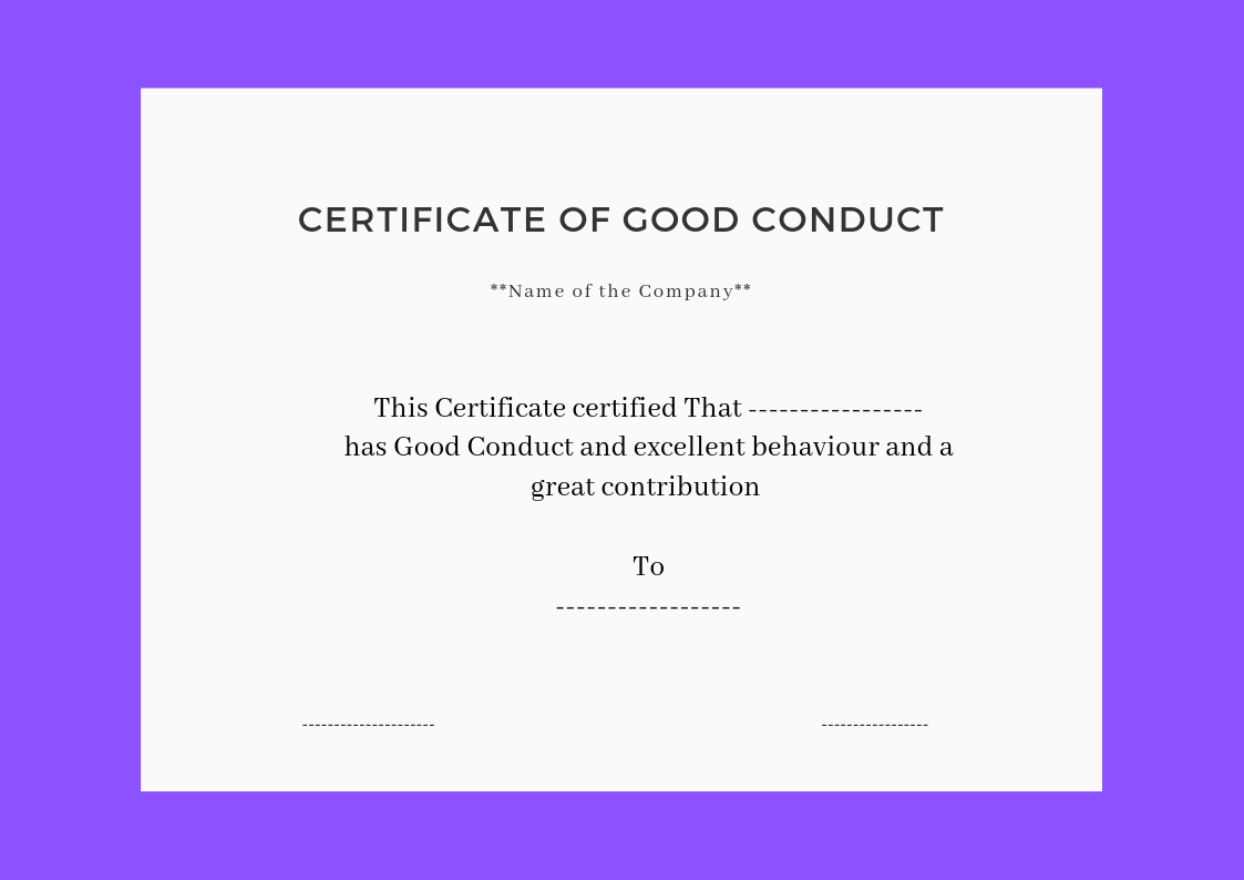🥰 Free Printable Certificate of Good Conduct Templates🥰 In Good Conduct Certificate Template