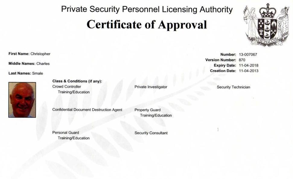 Certificate of Approval NZ