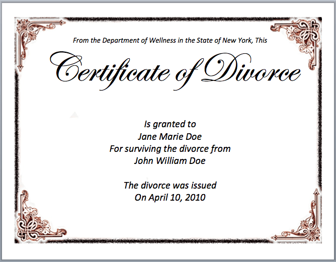 Divorce Certificate Template Certificate Of