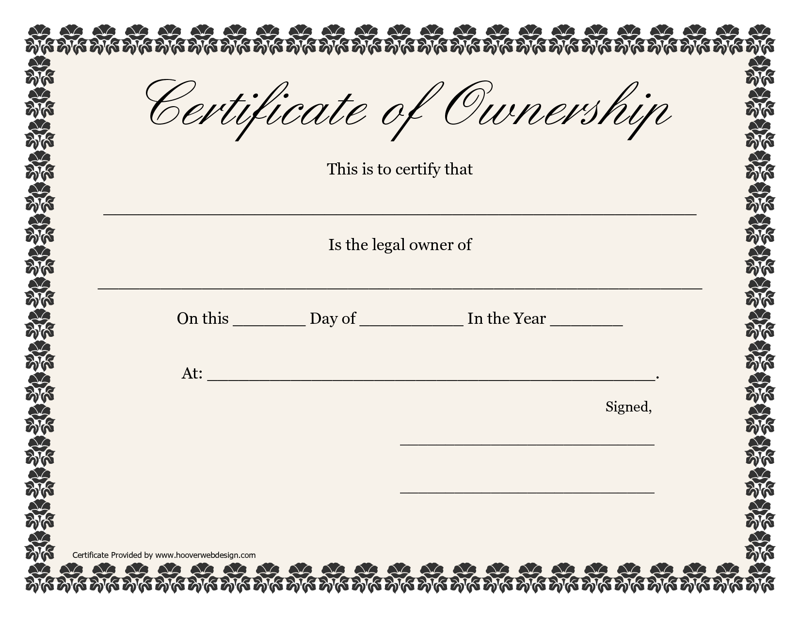 Certificate of Ownership House 