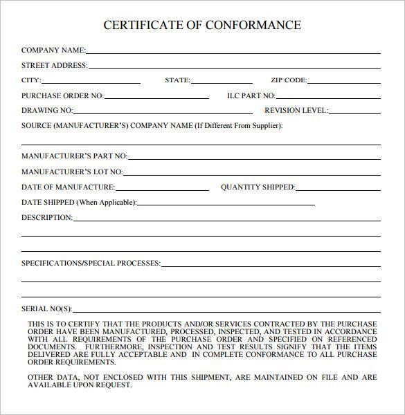 10 Free Certificate Of Conformance Sample Template