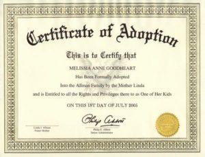 WWF Certificate of Adoption Certificate Of
