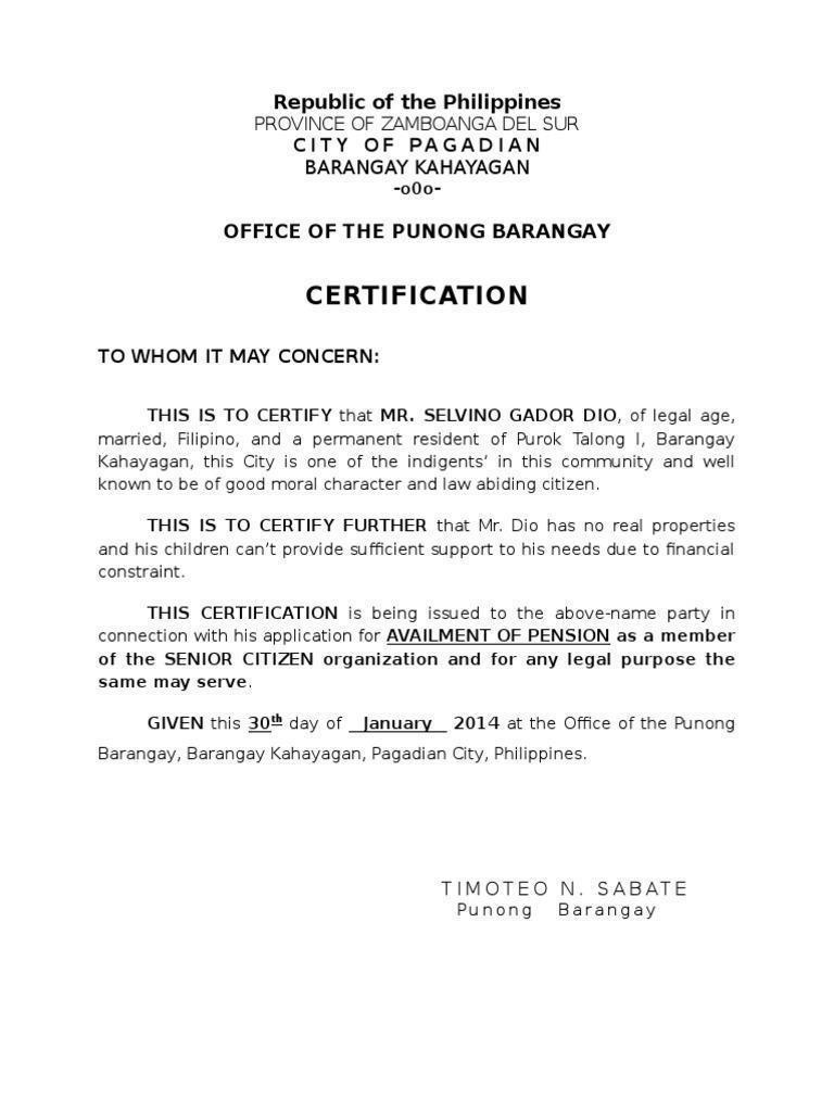 Barangay Certificate of Residence 