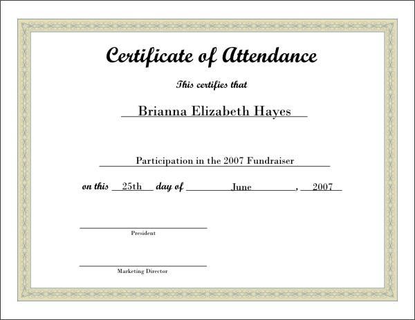 Free Certificate of Attendance Template