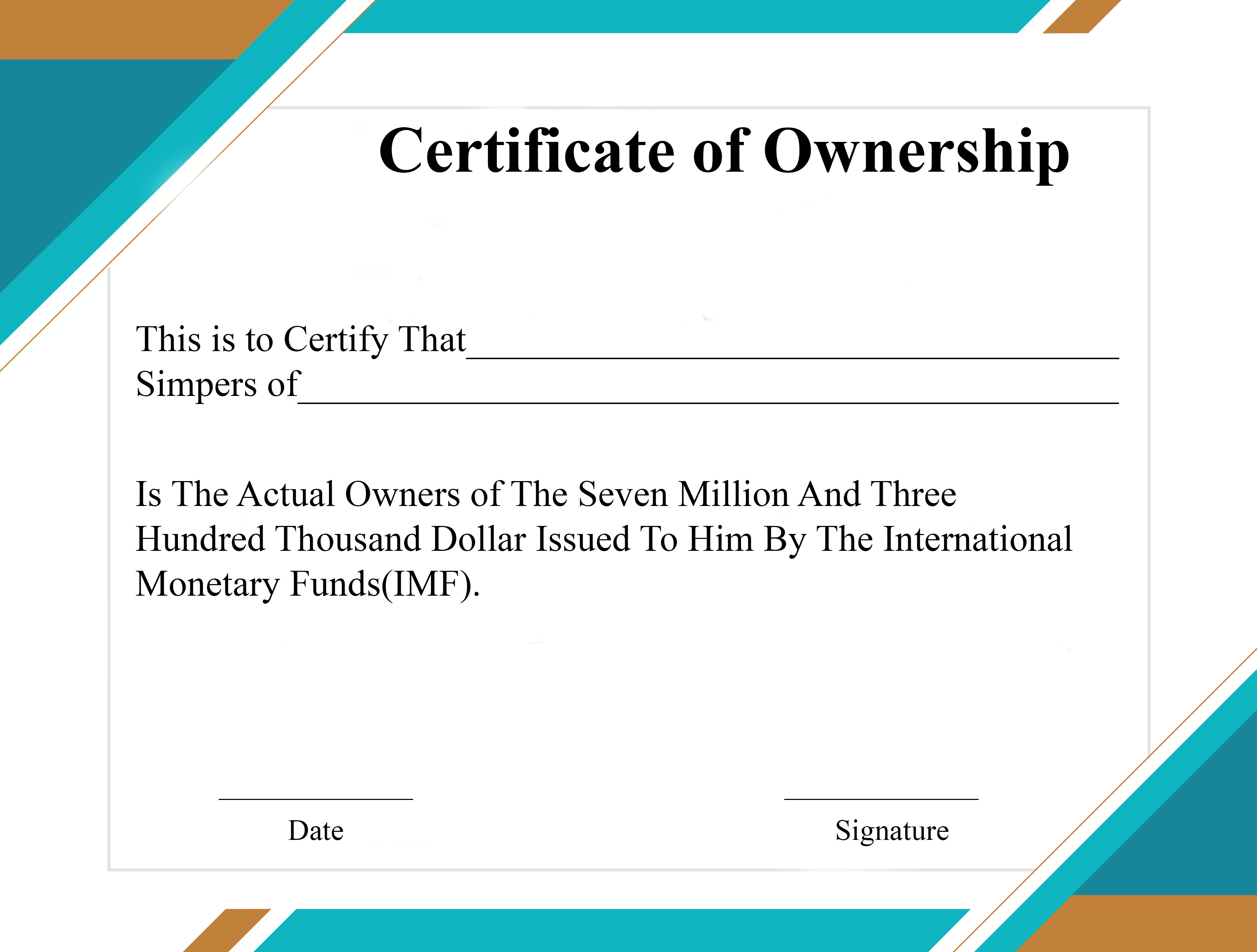 Ownership Certificate Template