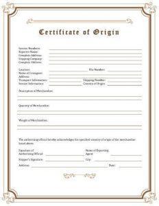 Manufacture Certificate of Origin Template 