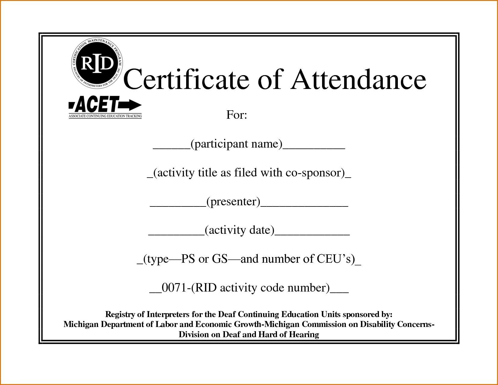 ❤Free Printable Certificate of Attendance Sample Template Pertaining To Continuing Education Certificate Template