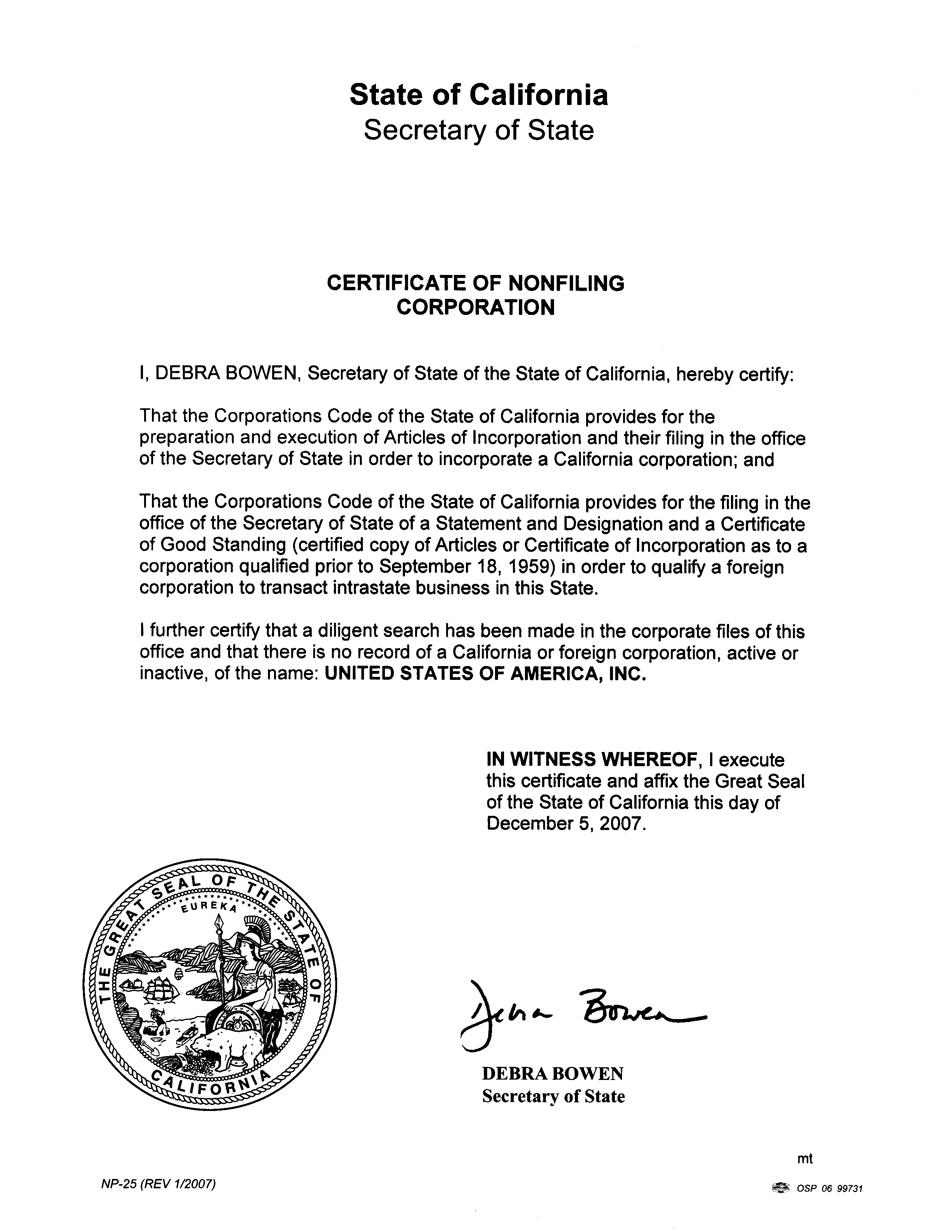 California Certificate of Clearance 