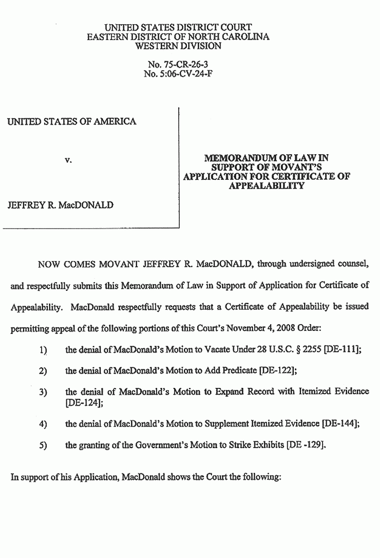 Sample Motion for Certificate of Appeal-ability