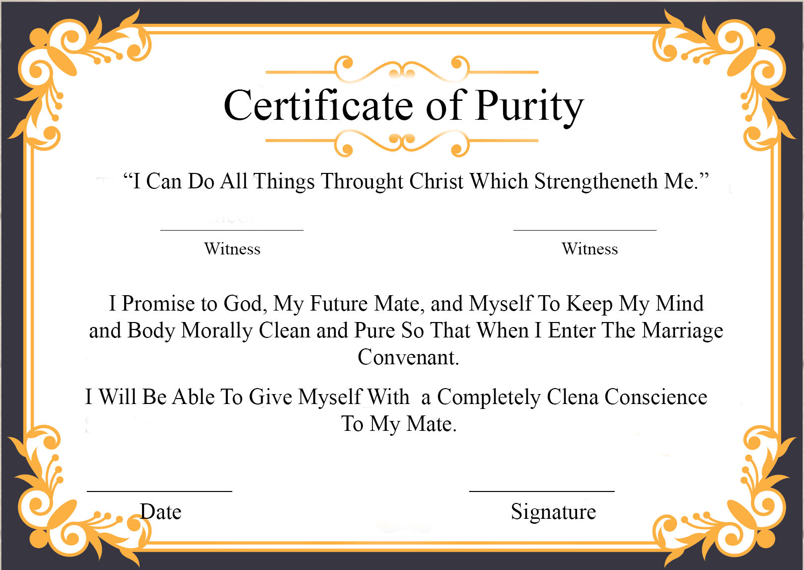 Certificate of Purity Sample