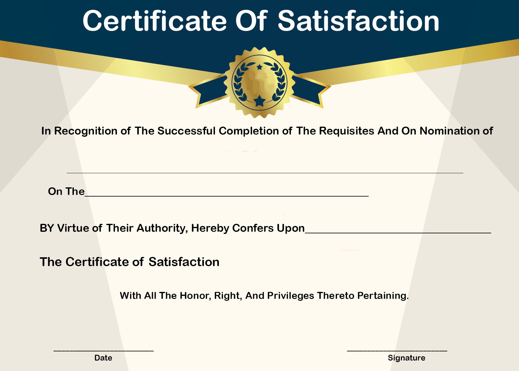 Certificate of Satisfaction Template 