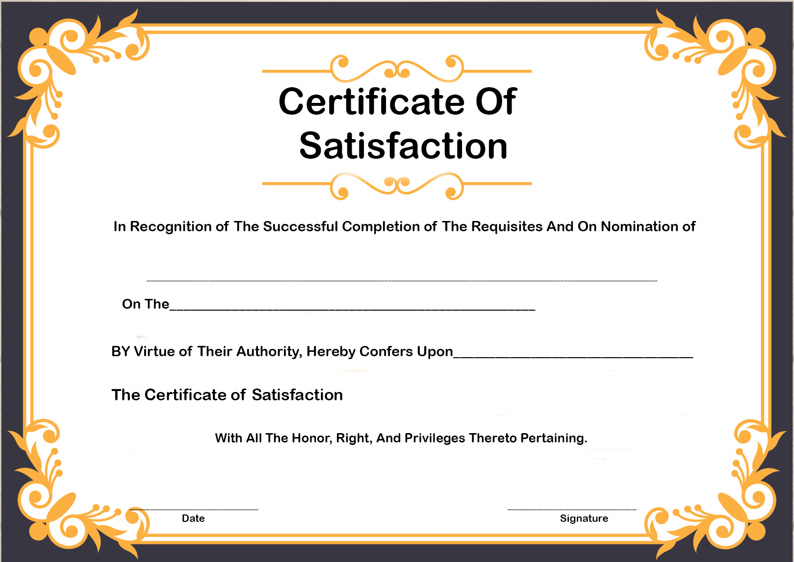 Certificate of Satisfaction Sample 